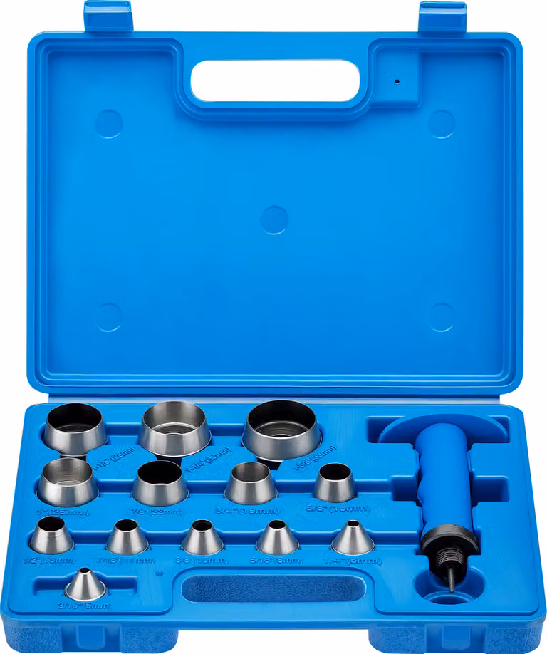 Set di punzonatura Wiltec 13 in 1, set di punzonatura da 13 pezzi, set di punzonatura in acciaio, utensile di punzonatura da 5 a 35 mm, utensile di punzonatura incl. scatola di stoccaggio