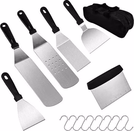 Set di utensili per barbecue, acciaio inossidabile, termometro per carne, valigetta portaoggetti portatile