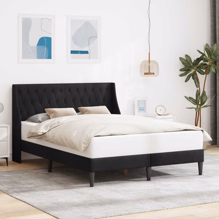 Struttura del letto con testiera vidaXL in velluto nero L 120 x P 200 cm