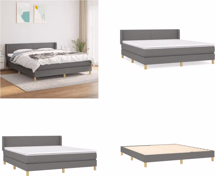 vidaXL Letto boxspring con materasso in tessuto grigio scuro 160x200 cm - Letto boxspring - Boxspringbetten - Bett - Schlafzimmermöbel
