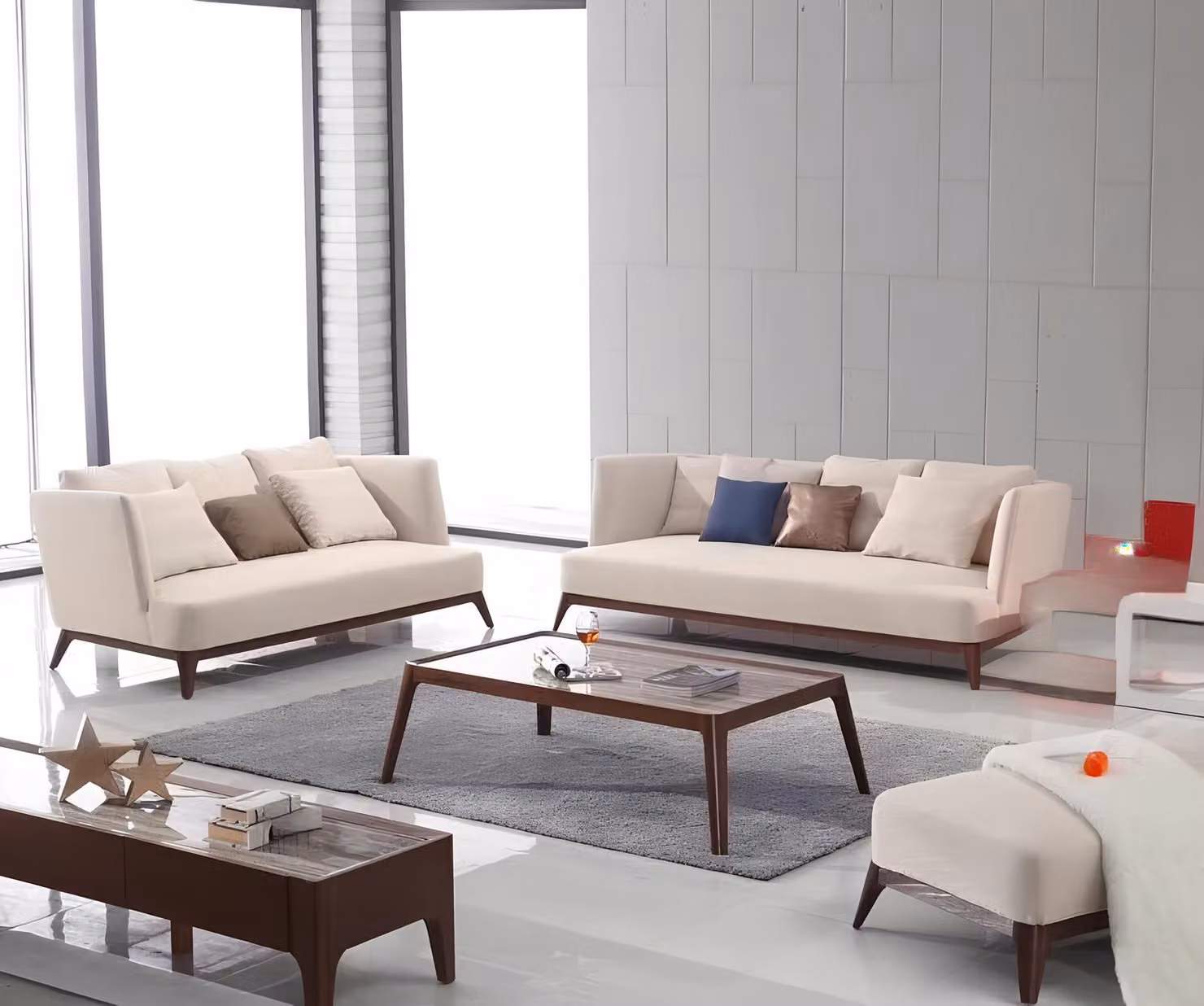 Land Haus Stil Design Couch Sitz Polster Komplett Set Garnitur 3+2 Hocker Textil