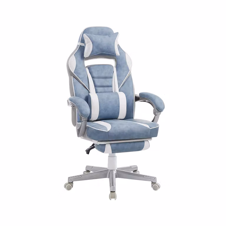 Sedia da Ufficio Ergonomica con Poggiapiedi Telescopico Schienale Regolabile, Blu Turchino + Bianco Crema