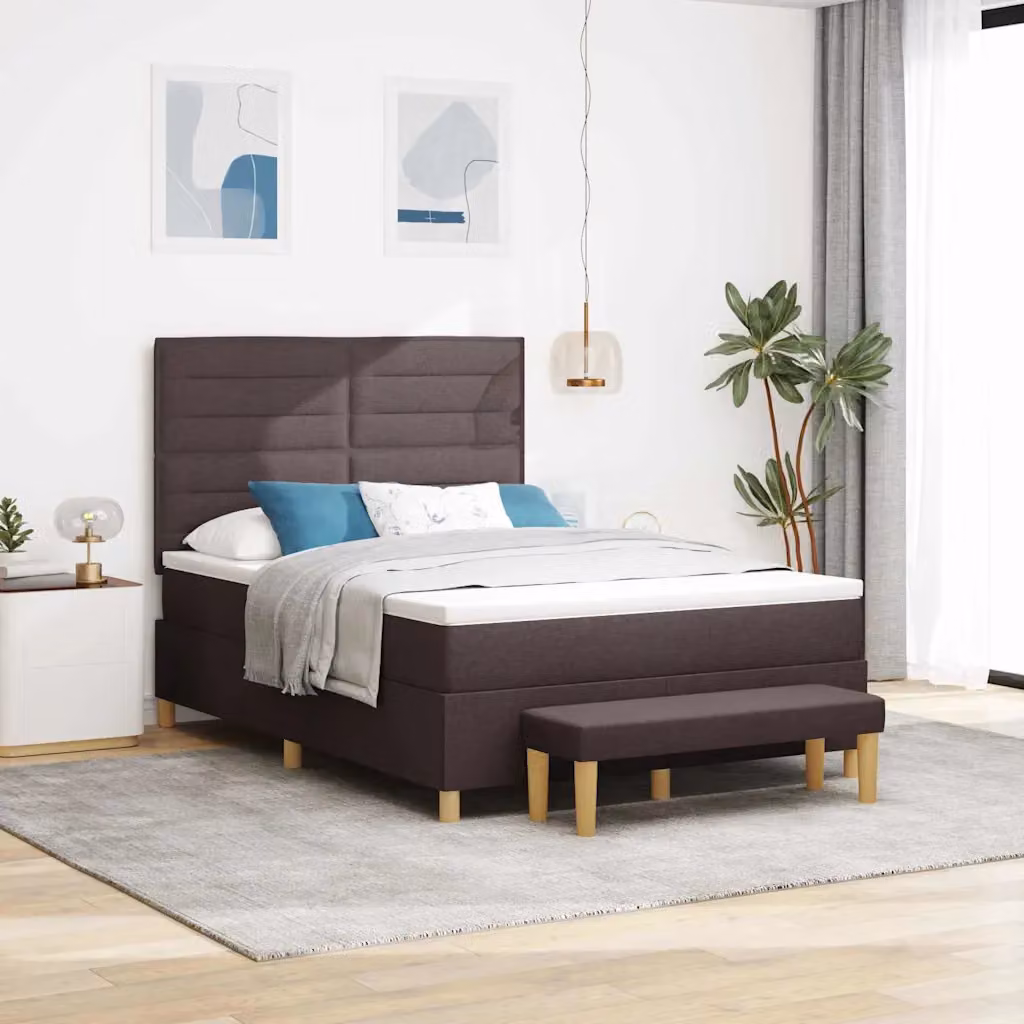Letto a molle con testiera vidaXL in tessuto marrone scuro L: 140 cm, P: 190 cm, H: 128 cm