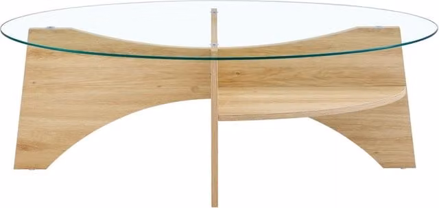 Tavolino da salotto ovale REDOM in vetro temperato trasparente e legno marrone L: 104,9 cm x P: 60 cm