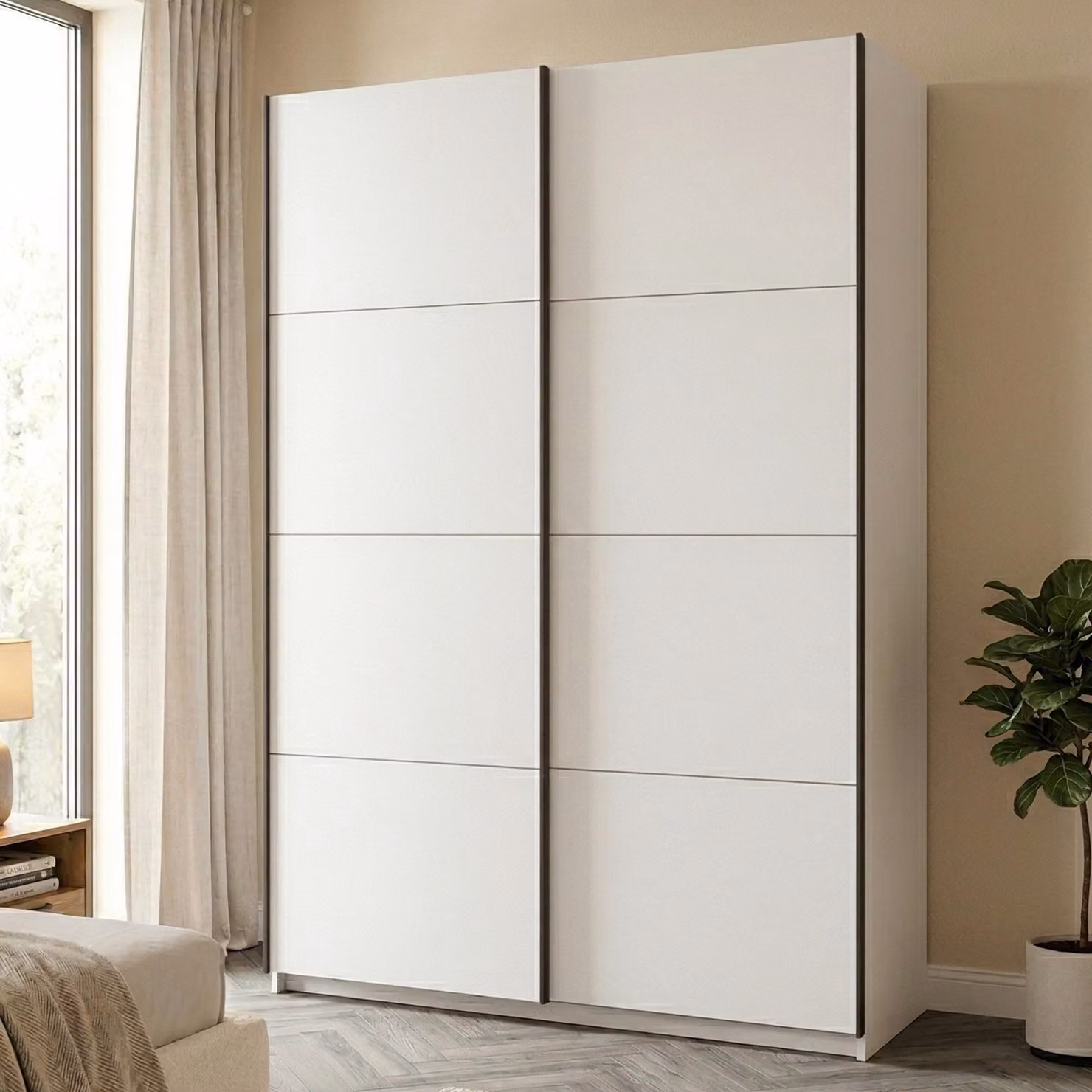 Dmora Guardaroba Grande Tredozio 146x218h cm Bianco Opaco, Appendiabiti 2 Ripiani