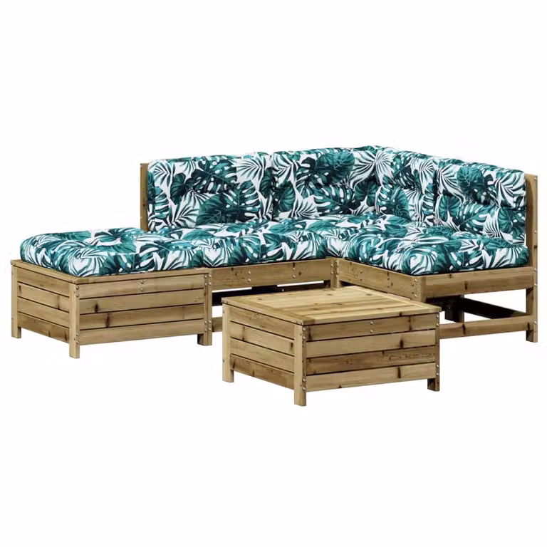 Set Divani da Giardino 5pz con Cuscini Legno Impregnato di Pino