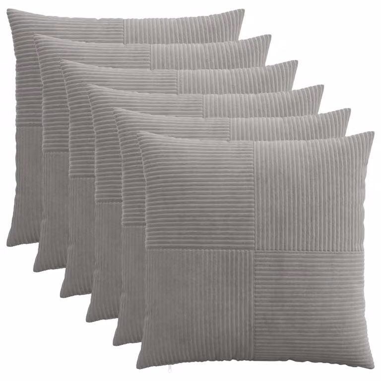 Set di 6 federe vidaXL ALMELO in velluto a coste grigio chiaro, L 70 x P 70 cm
