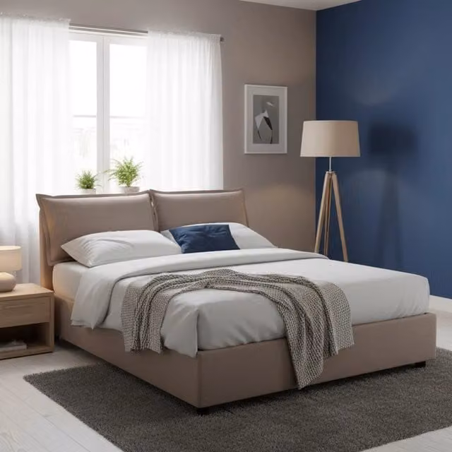 Letto matrimoniale contenitore Annica Talamo Italia con materasso incluso, rivestimento in tessuto beige, apertura frontale, L/P/H: 140 x 200 cm