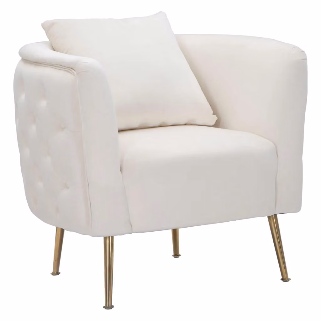 Poltroncina Killar DMORA con rivestimento in velluto bianco e struttura in metallo, L: 76 cm, P: 74 cm, H: 71 cm – 2
