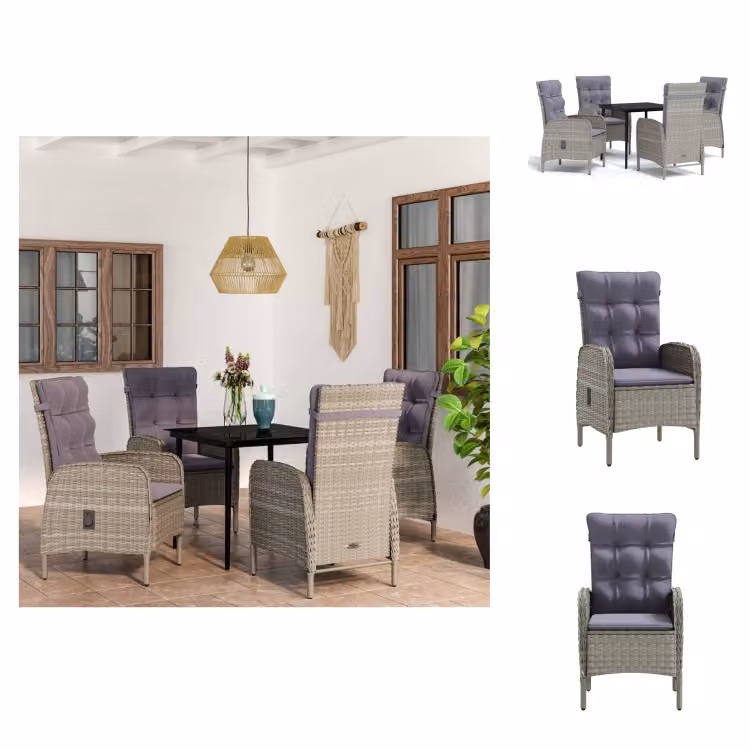 vidaXL Set da pranzo da giardino 5 pezzi con cuscini grigio e nero - Set di mobili da giardino