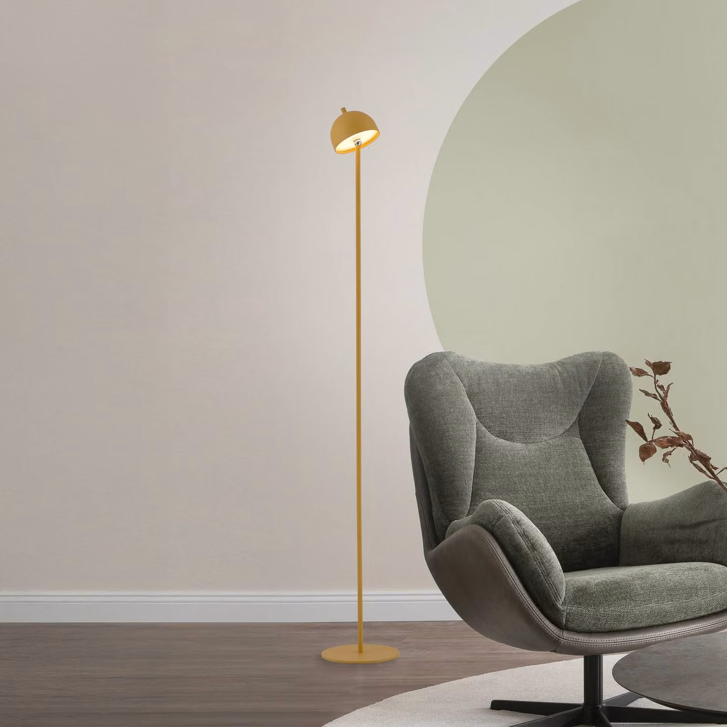 Schöner Wohnen Lampada LED da pavimento ricaricabile Bellis, incanto floreale dimmerabile, Giallo / Arancione, Soggiorno / Sala da pranzo, Metallo, Scandinavo