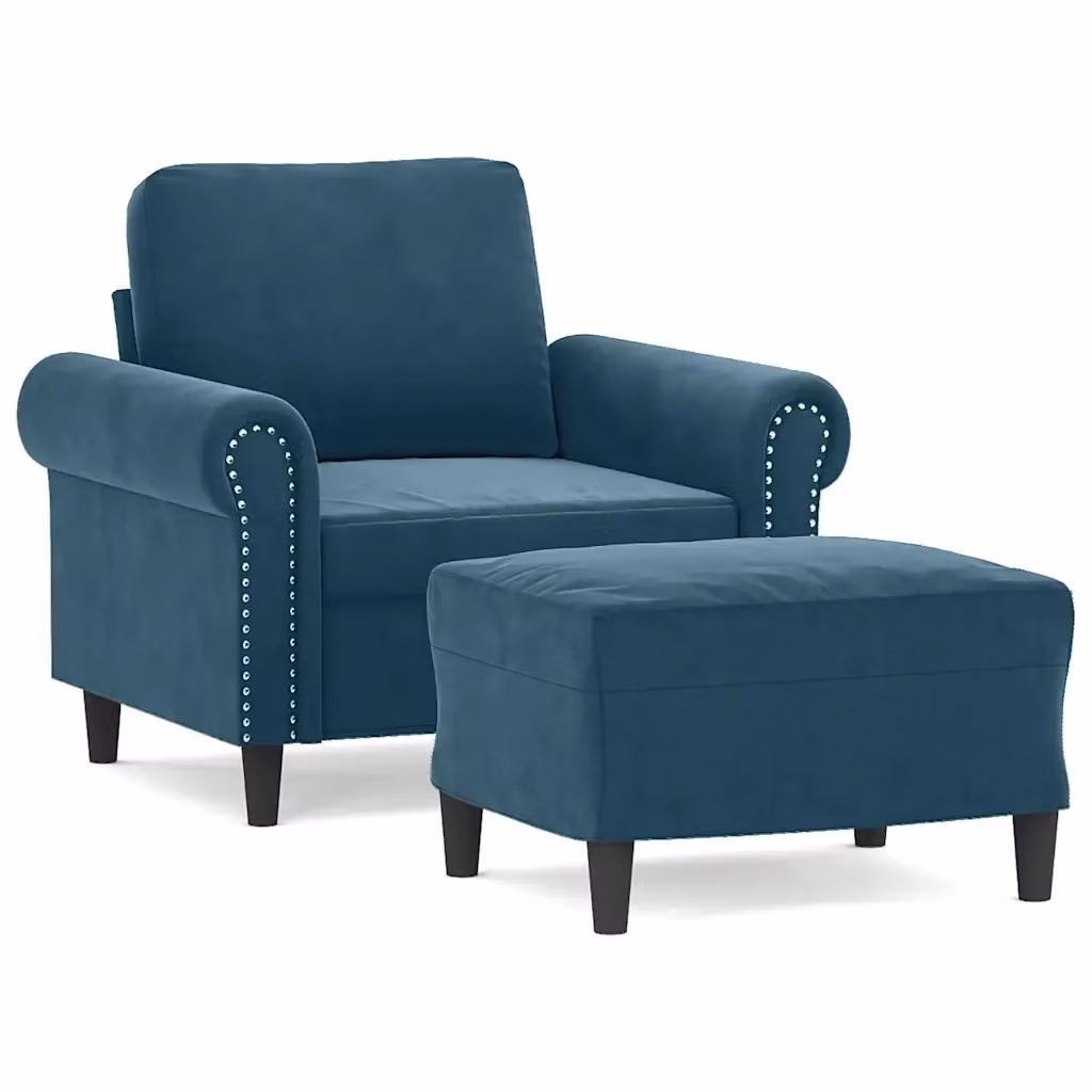 Poltrona relax con poggiapiedi vidaXL in velluto blu con braccioli e struttura moderna – 2