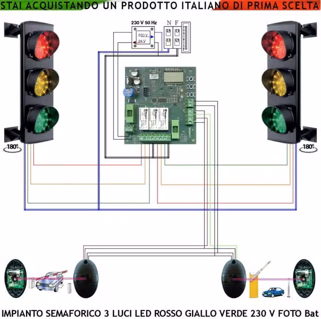 Kit Semaforo Parcheggio Securvera con 24 Led Rossi Gialli e Verdi, Sistema con 2 Coppie di Fotocellule Senza Filo e Tempi Regolabili per Rampa del Garage, Certificazione IP65 – 1