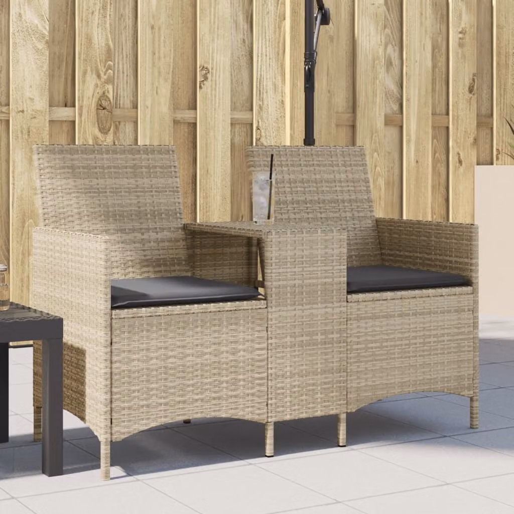 Set da giardino vidaXL composto da divano 2 posti con tavolo e cuscini in polyrattan grigio e beige con struttura in metallo