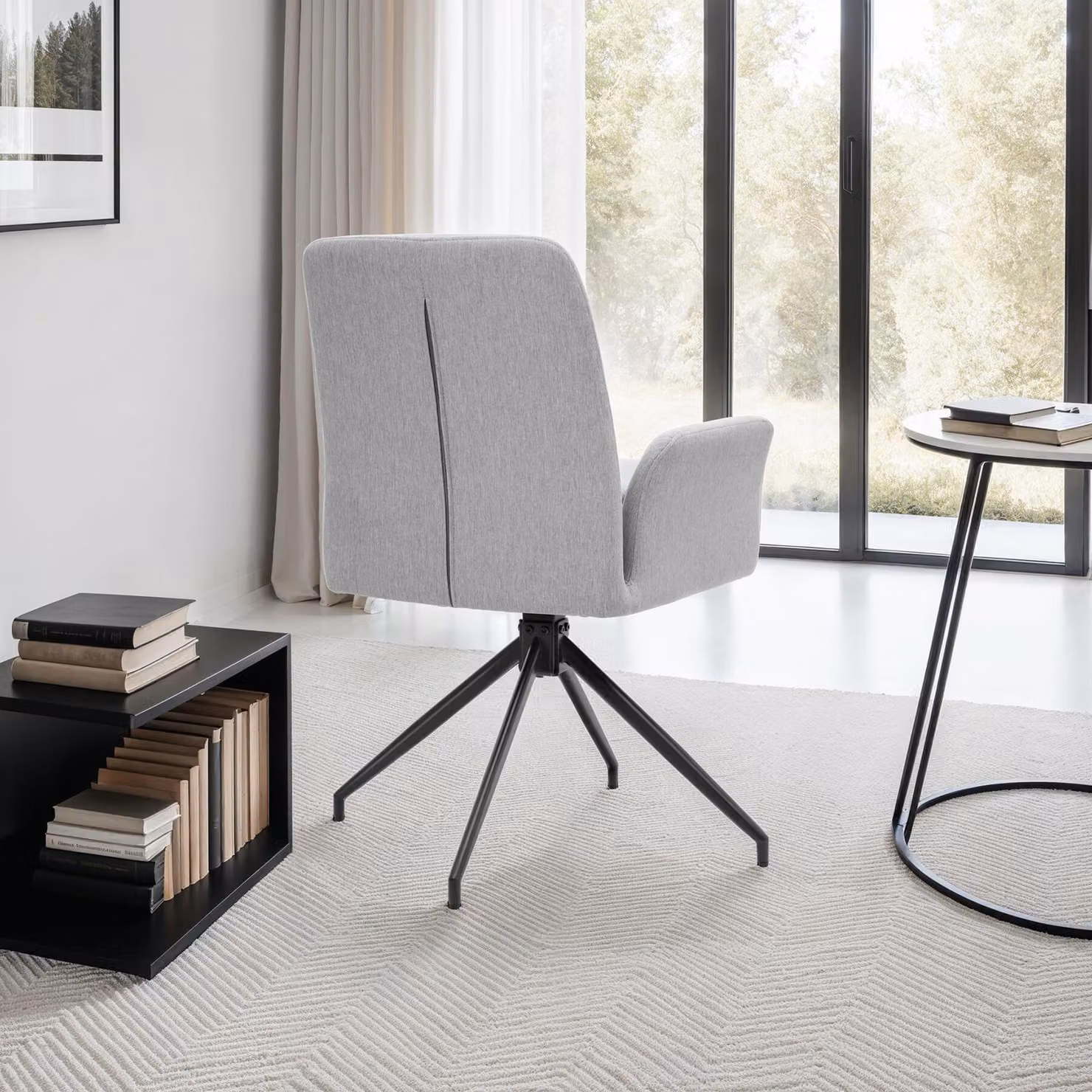 Set di 4 sedie girevoli con braccioli TecTake GmbH, imbottite in tessuto grigio, design minimalista per soggiorno o sala da pranzo – 2