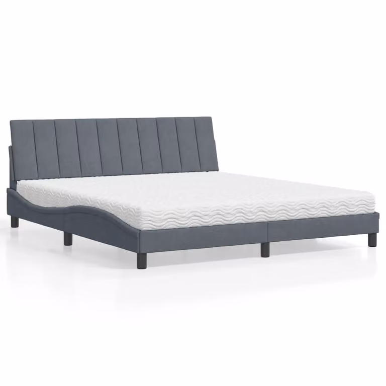 Letto con Materasso Hanko vidaXL in Velluto Grigio Scuro L/P/H: 180 x 200 x 185 cm
