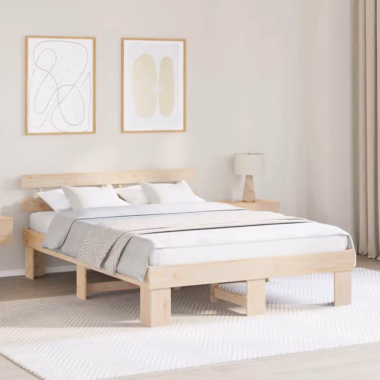 Struttura del letto moderna vidaXL in pino massello naturale L/P/H: 200 x 140 x 73 cm
