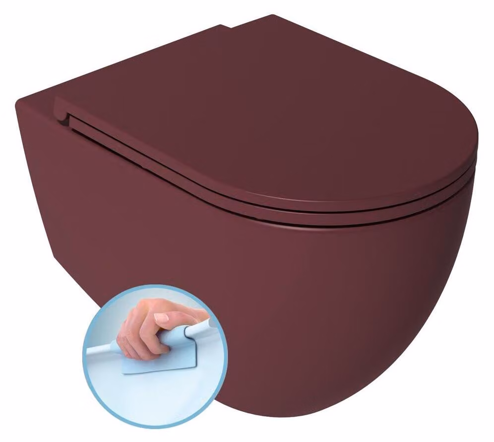 WC sospeso INFINITY, senza brida, 36,5x53 cm, finitura opaca rosso maroon