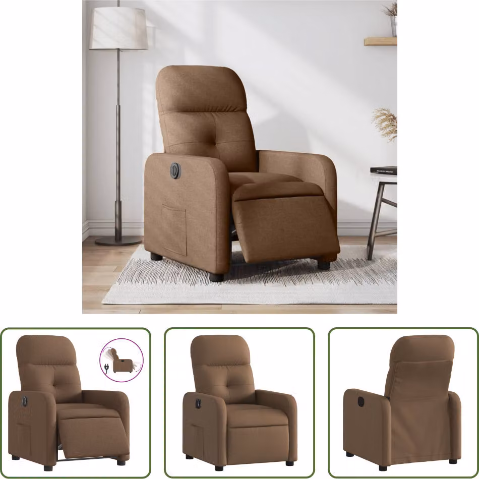 The Living Store Recliner elettrico in tessuto marrone