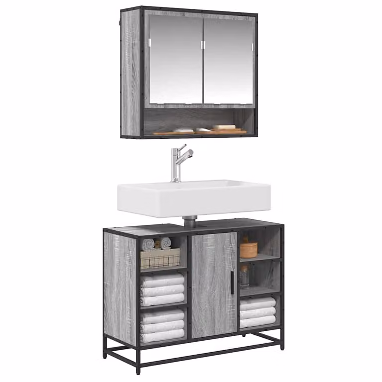 Mobile Lavabo da Bagno vidaXL in Stile Industrial, Grigio, L: 60 cm, P: 30 cm, H: 60 cm