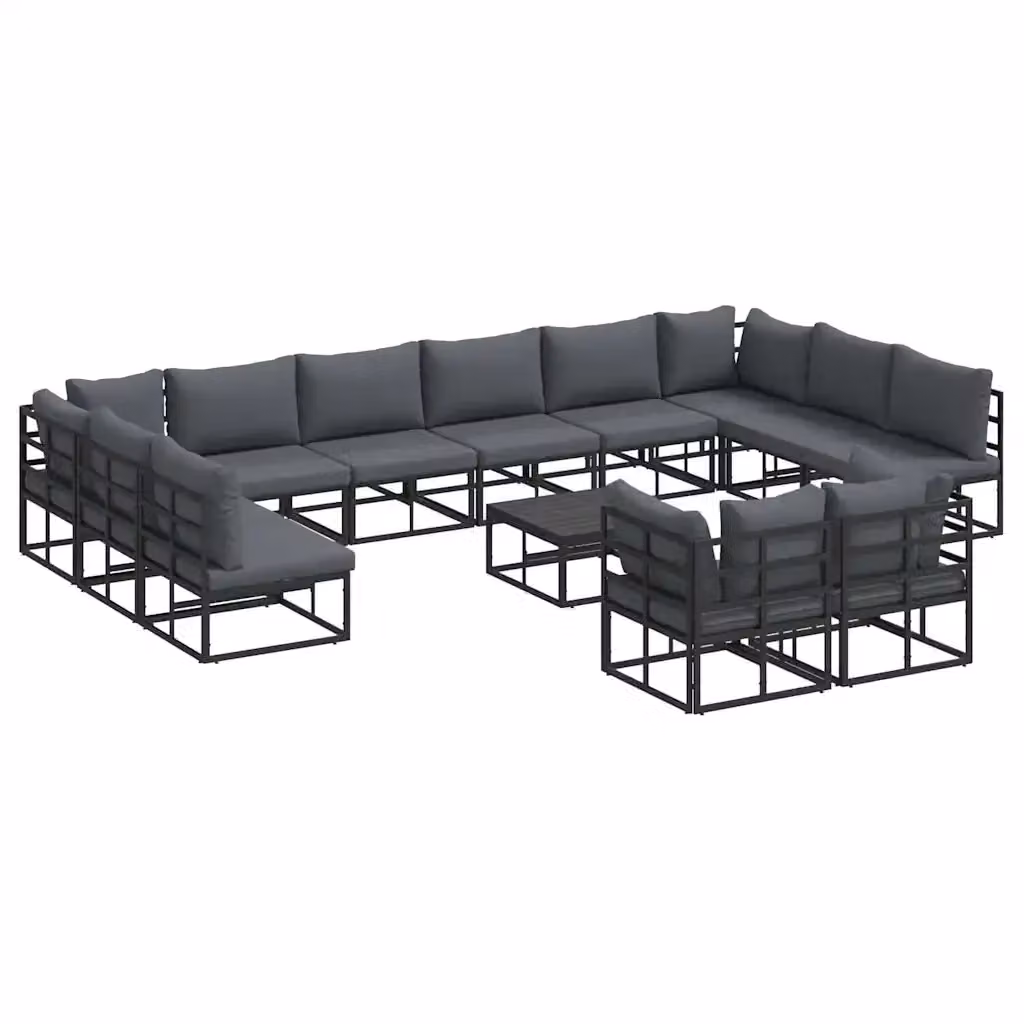 Set Divano da Giardino a Forma di U vidaXL in Alluminio Verniciato Antracite e Nero con 13 Pezzi e Tavolino da Esterno – 2