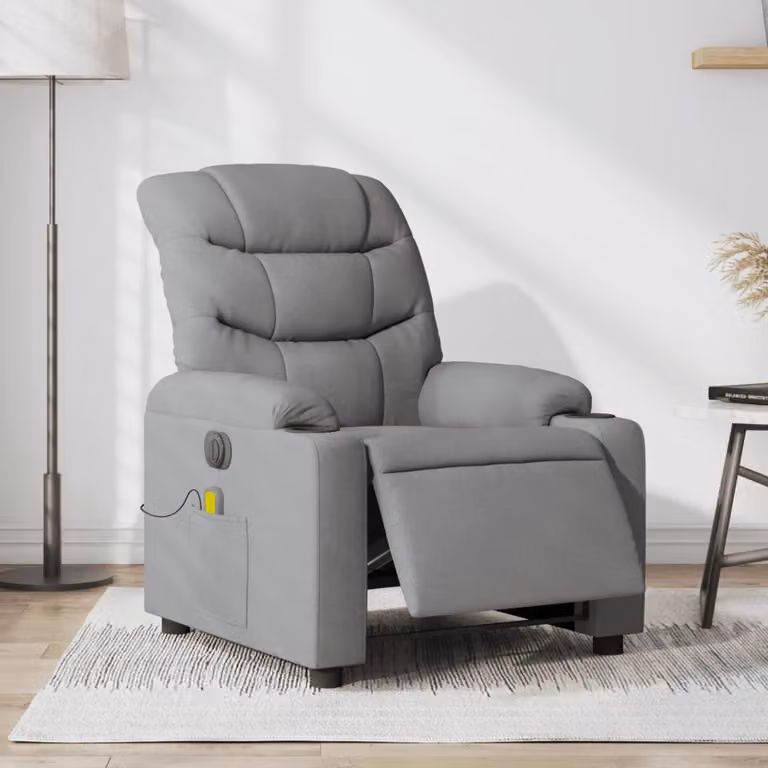 vidaXL Poltrona Reclinabile Elettrica con Massaggio in Tessuto Grigio