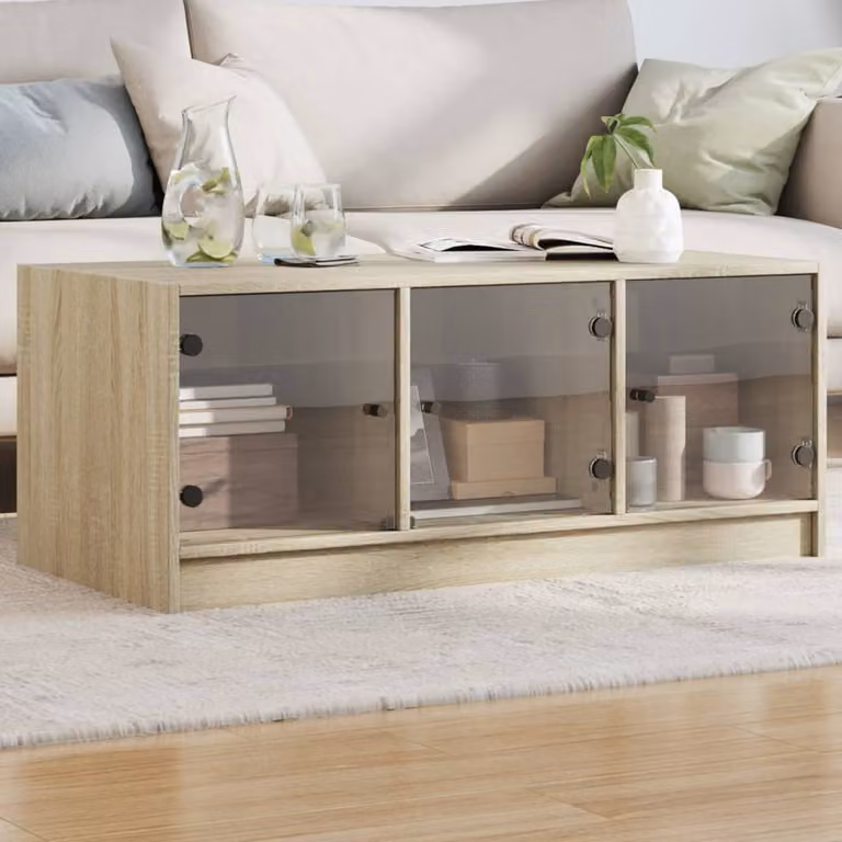 Maison Exclusive - Tavolino con ante in vetro Rovere Sonoma 102x50x42 cm
