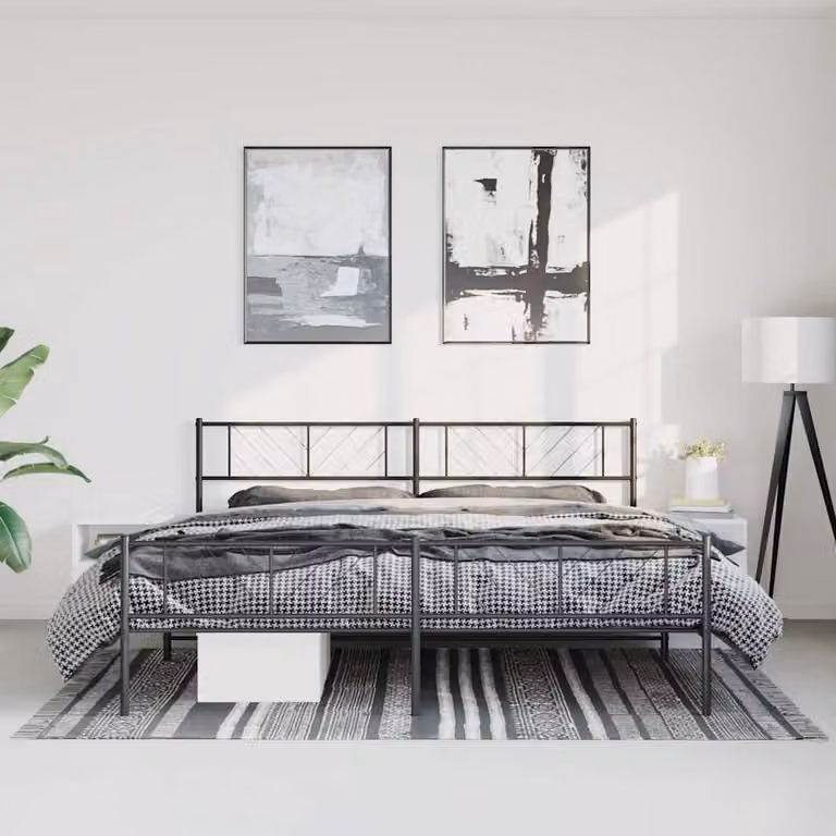 vidaXL Giroletto con Testiera e Pediera in Metallo Nero L: 187 cm, P: 140 cm, H: 90 cm