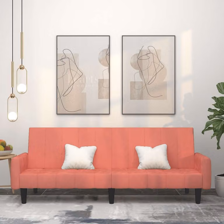 vidaXL Divano Letto Click-Clack a 2 Posti in Velluto Rosa con Struttura in Legno Solido e Poggiatesta Regolabile