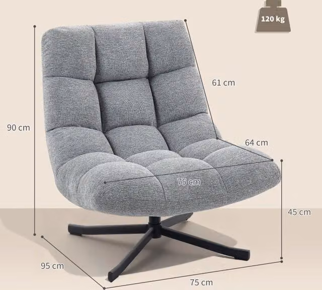 Poltrona relax girevole con seduta ampia e rivestimento idrorepellente in effetto ciniglia, base in acciaio grigio