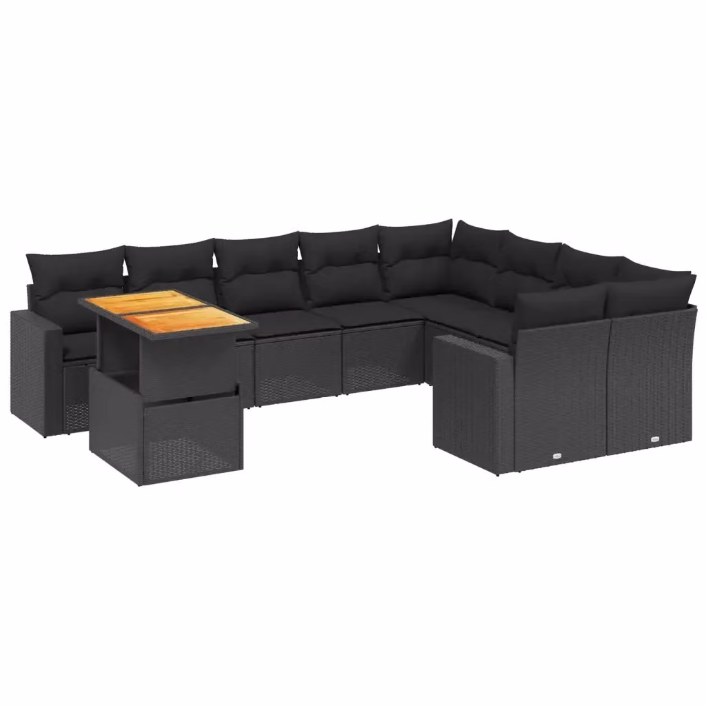 Set di divani da giardino vidaXL a forma di L in polyrattan nero con cuscini e tavolino da esterno – 2