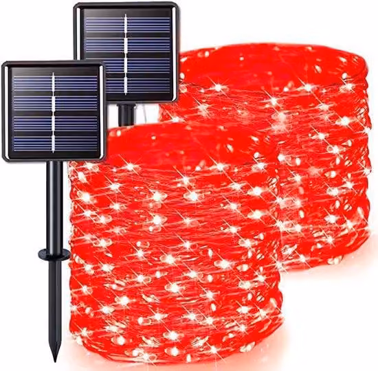 Ghirlanda luminosa a LED con otto segmenti, effetto lampeggiante rosso, 32 metri, 300 luci