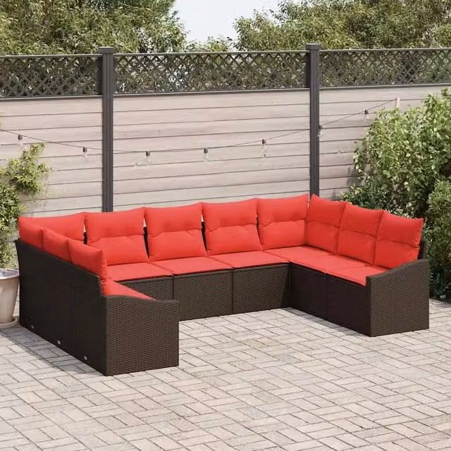 Set di divani 9 pz Marrone polyrattan 3346884