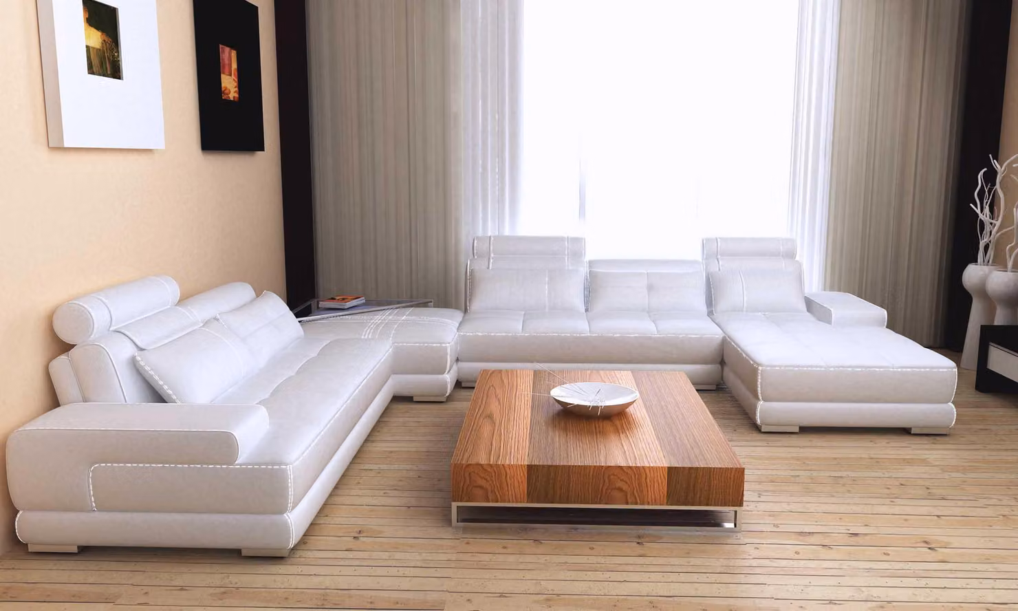 Sofas Wohnlandschaft Design Ecksofa Leder U-Form Sofa Couch Polster Garnitur