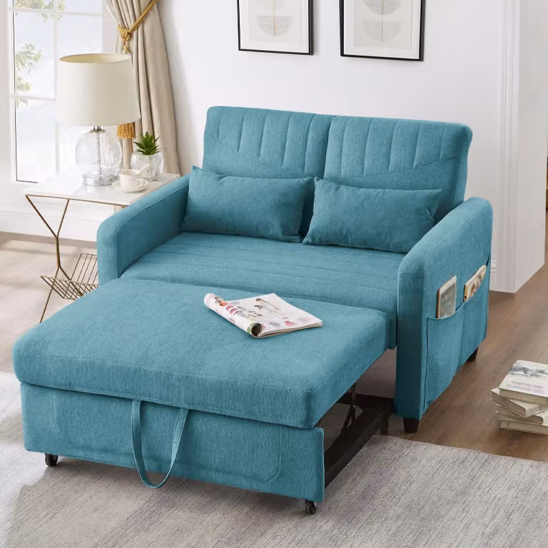 Divano letto Sweiko con funzione letto] Divano pieghevole a due posti, design estensibile, elegante e moderno, stile contemporaneo, schienale regolabile a tre livelli, tessuto traspirante in cotone e lino