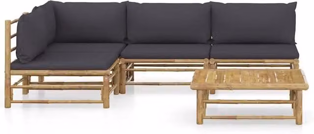 Set Salotto da Giardino 5pz con Cuscini Grigio Scuro Bambù 3058242