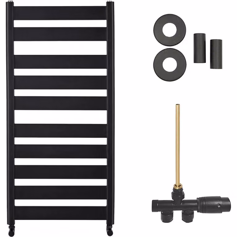 CERANO - Set di radiatori da bagno Marco - riscaldamento centralizzato - attacco laterale a punto singolo - 816 W - nero opaco - 1125 x 550 mm