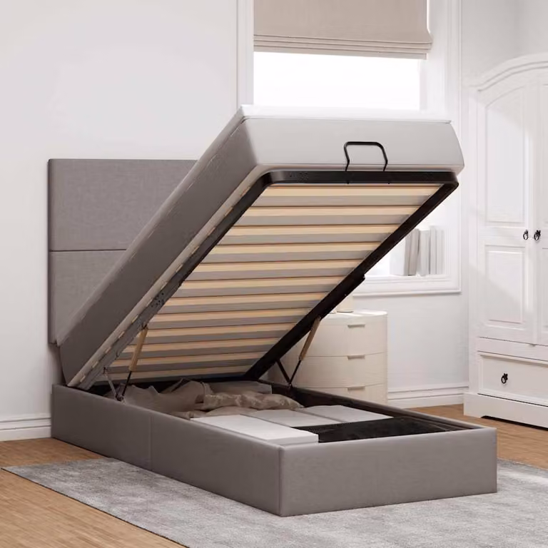 vidaXL Letto con Pouf e Materasso in Tessuto, L/P/H: 90 x 190 x 128 cm