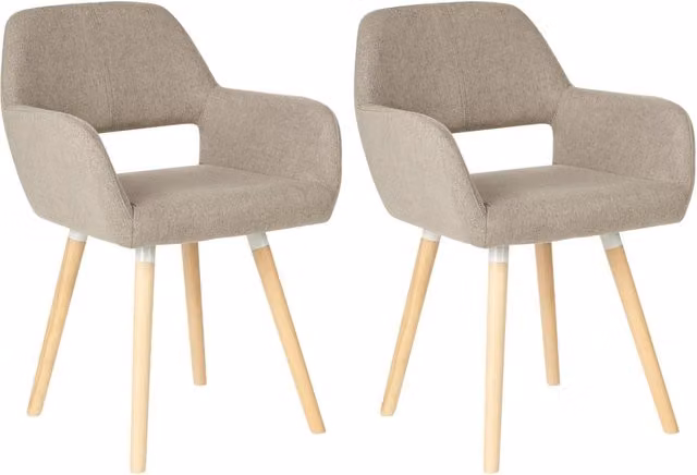 Set di 2 Sedie da Pranzo BELIANI in Tessuto Beige e Legno di Faggio Oliato Stile Moderno