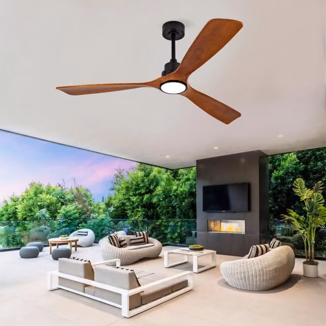 Ventilatore a soffitto 60" con illuminazione LED dimmerabile e telecomando, 3 temperature colore, 6 velocità, adatto per ville e stanze ampie