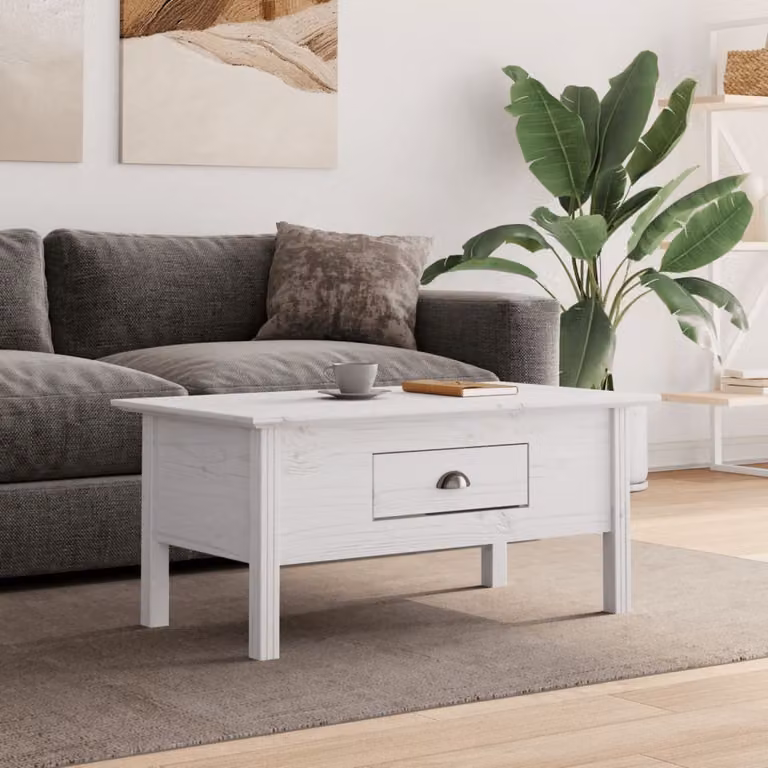Maison Exclusive - Tavolino BODO, bianco, 100x55x46 cm, in legno massello di pino