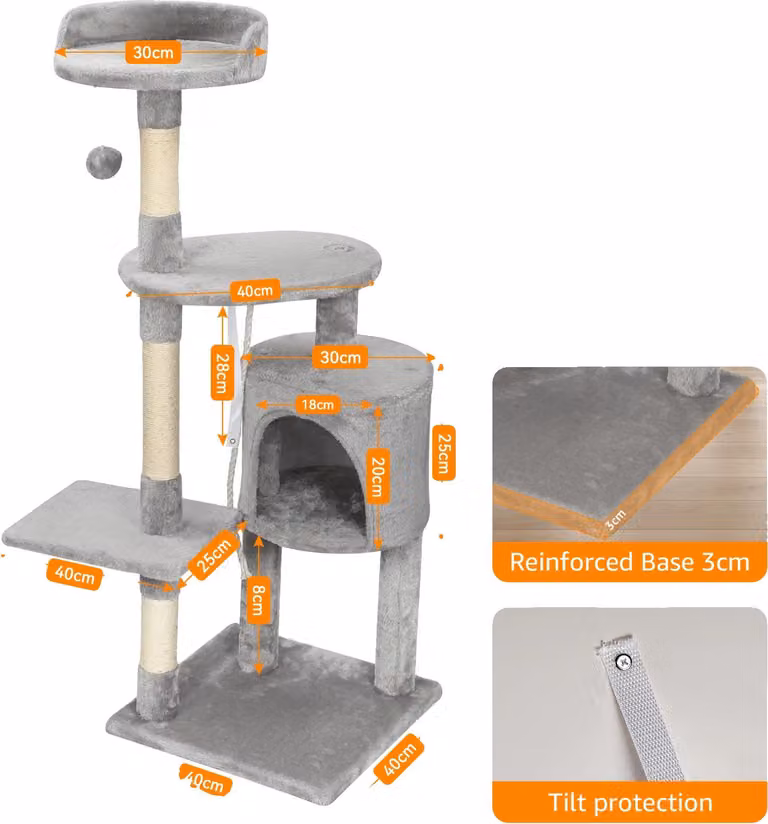 Albero per gatti, design a più livelli, tiragraffi incluso, PE00113003