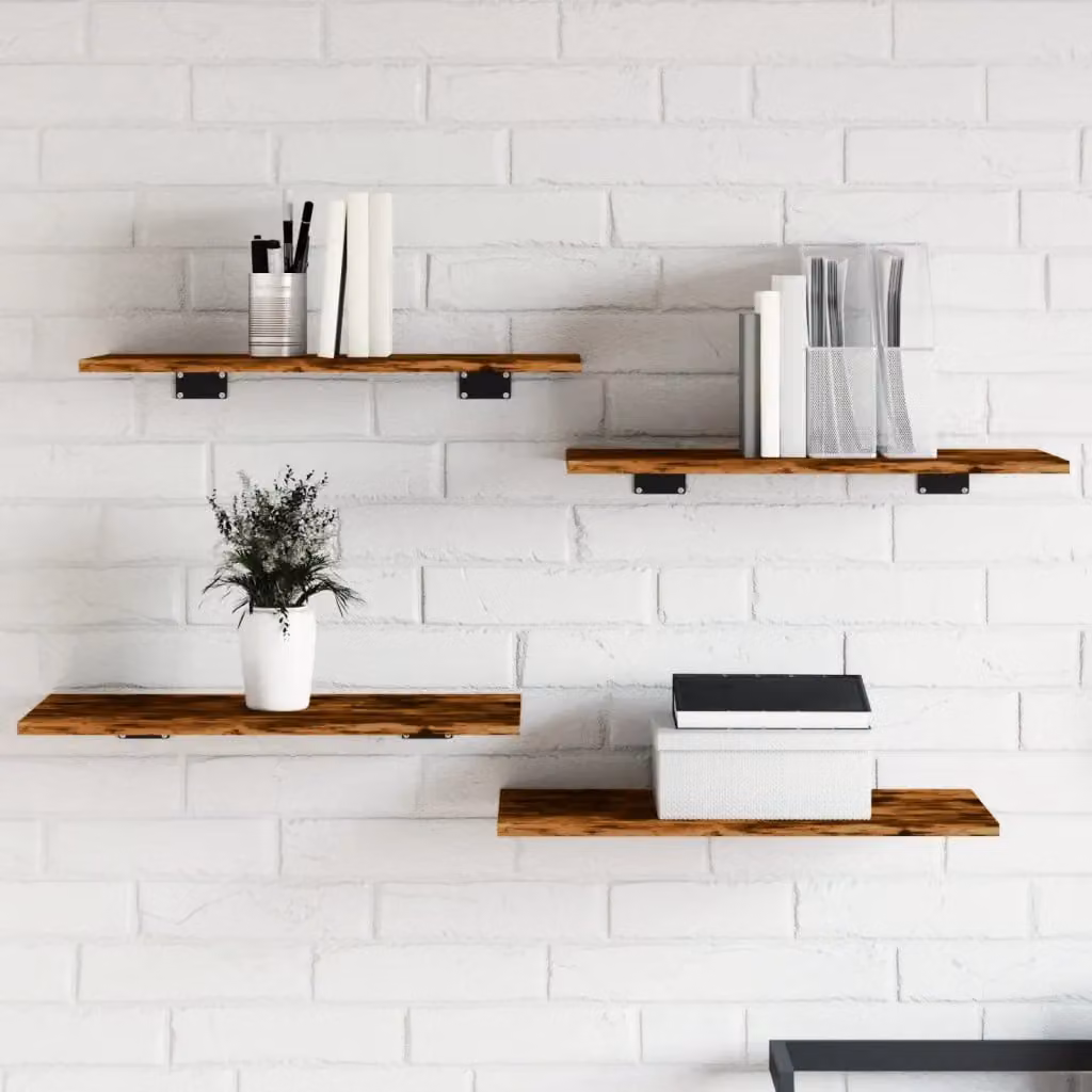 Set di 4 mensole da parete vidaXL in legno multistrato color rovere fumo, L: 60 cm, P: 30 cm, H: 1,5 cm
