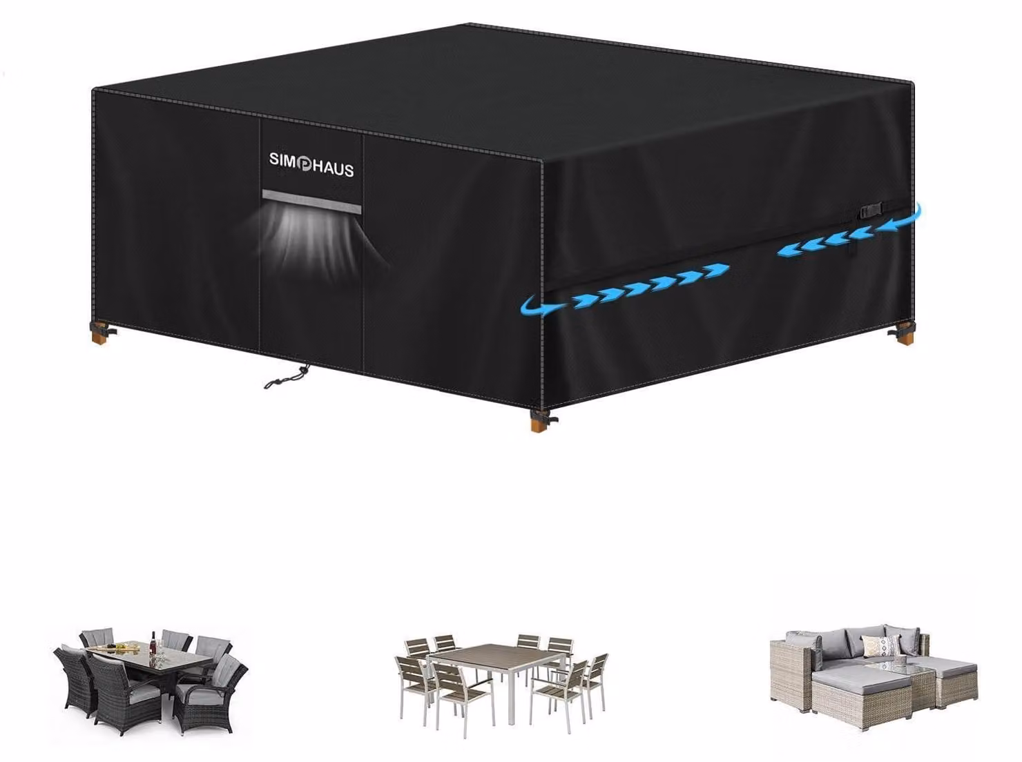 Copertura impermeabile per mobili da giardino, 150x130x75 cm, colore nero, tessuto Oxford 420D