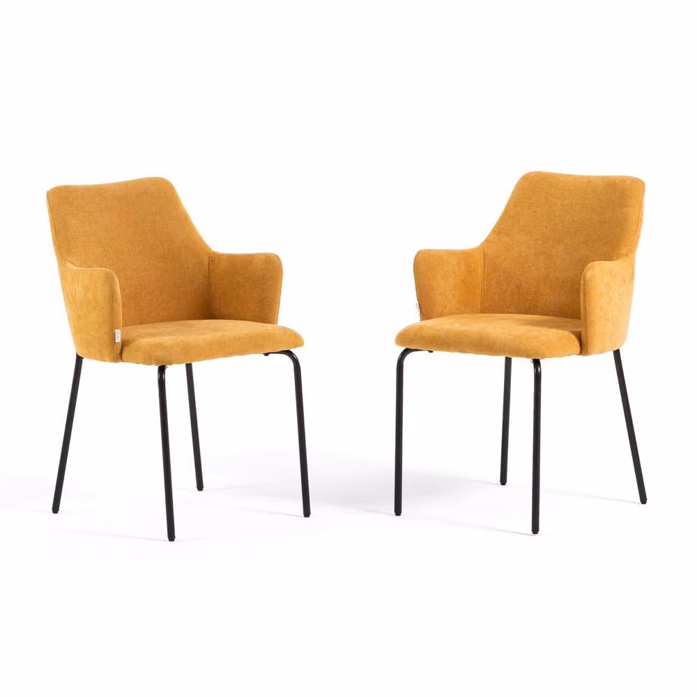 Set di 2 sedie imbottite per interni, con schienale avvolgente, gambe in metallo e design elegante, ideali per cucina, sala da pranzo, bar e ristoranti - Modello Rachele, colore giallo senape