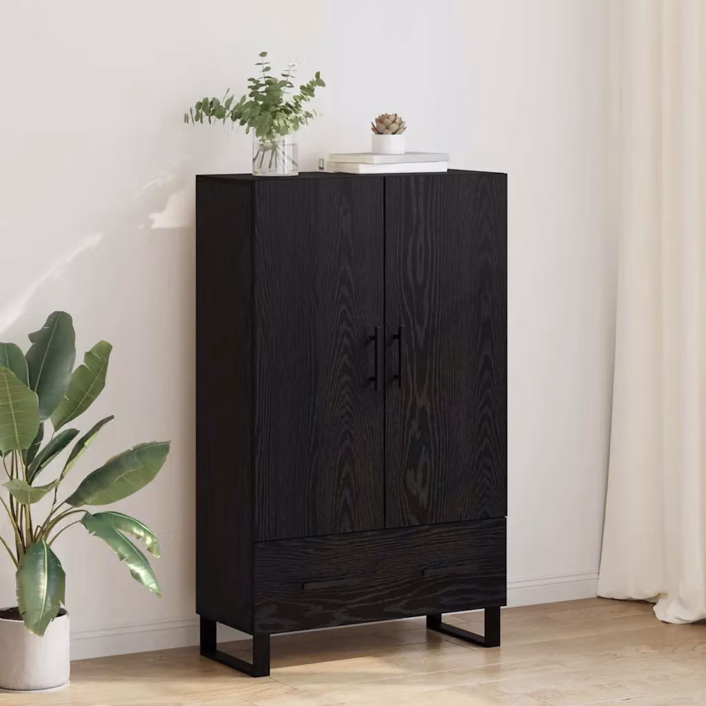 Credenza moderna vidaXL in legno e metallo nera con ante e ripiani interni L: 69,5 cm, P: 30 cm, H: 115 cm