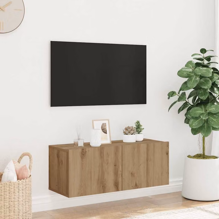 Mobile TV da parete vidaXL in MDF color rovere marrone, L 80 cm x P 30 cm x H 30 cm