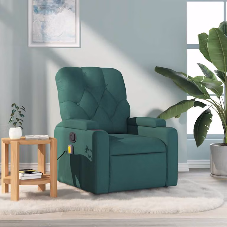 vidaXL Poltrona Relax Reclinabile in Tessuto Verde con Braccioli e Struttura in Metallo e Legno