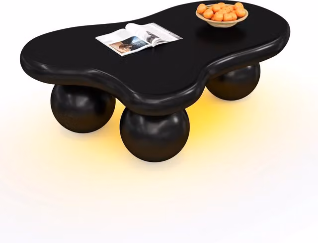 Tavolino da caffè nero design a nuvola con gambe tonde e illuminazione LED, 16 colori, per soggiorno moderno e cameretta