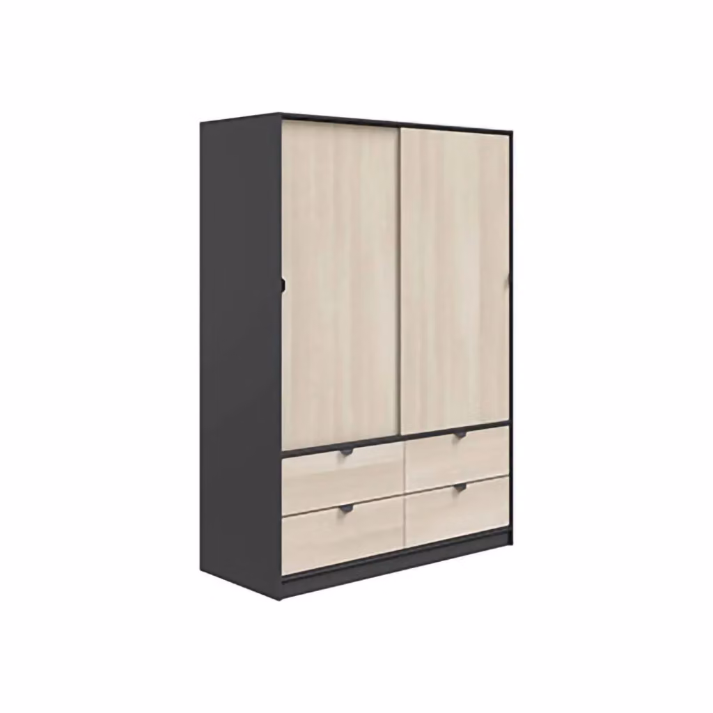 Armadio da camera DMORA con ante scorrevoli, cassetti integrati e appendiabiti, finitura rovere antracite e marrone, L: 60 cm, H: 200 cm – 2
